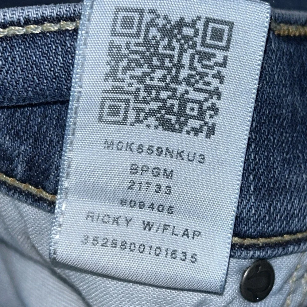 VTG True Religion Jeans Mens 42x33 Blue Ricky Distressed Stitch Flap Y2K USA